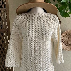 Vintage 70s boho cream cardigan sweater M hippie tie